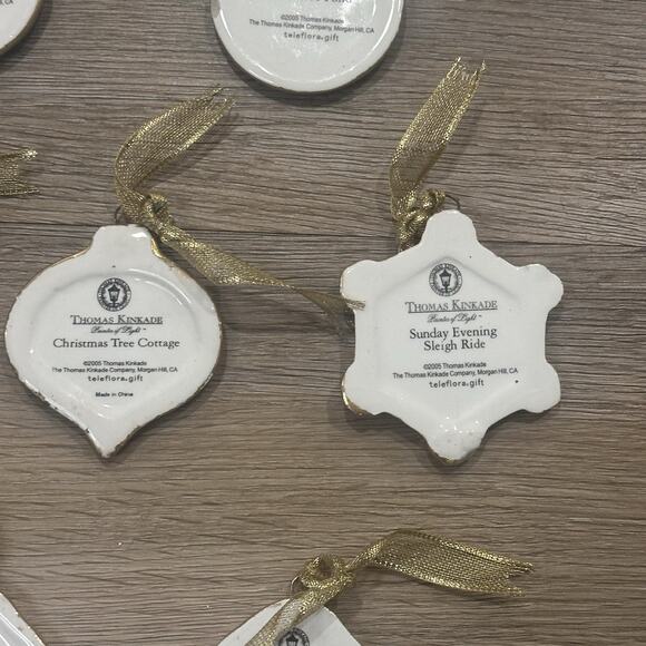 Vintage Christmas Ornament Thomas Kinkade Porcelain Gold Trim Lot Winter Scenes - Picture 8 of 10